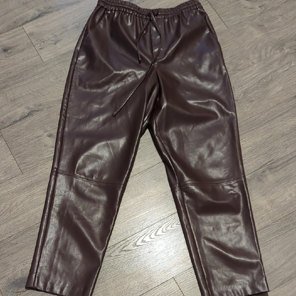 L'Academie The Naya Chocolate Brown Faux Leather Pull On Pants